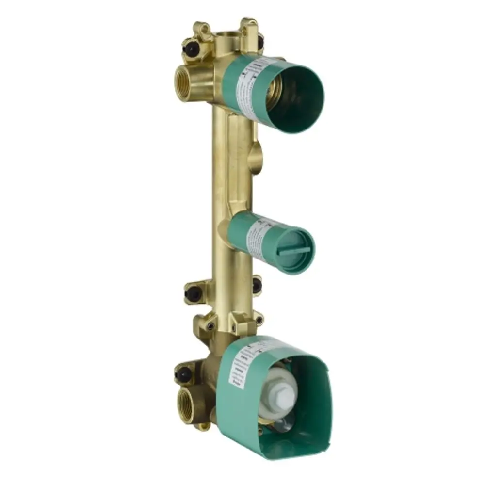 Thermostatmodul mit zwei Anschlüssen, aus Messing, vorbereitet für Unterputzinstallation. Integrierte AXOR Technologie für effizienten Wasserfluss.
